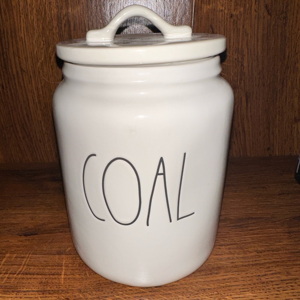 Rae Dunn Canister / Cookie Jar COAL Christmas New Kitchen Storage Ivory / White